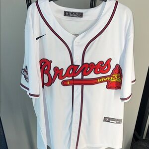 Nike White Braves Baseball Jersey with Red Trim Freeman